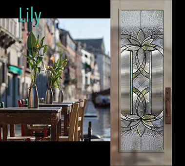 glass door insert lily, glass door insert greenwich village,glass door insert shards